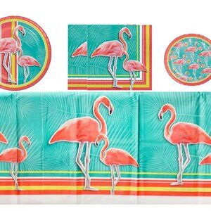 Flamingo Plates Napkins Table Cover for Luau Hawaiian Summer Pool Party Beach
